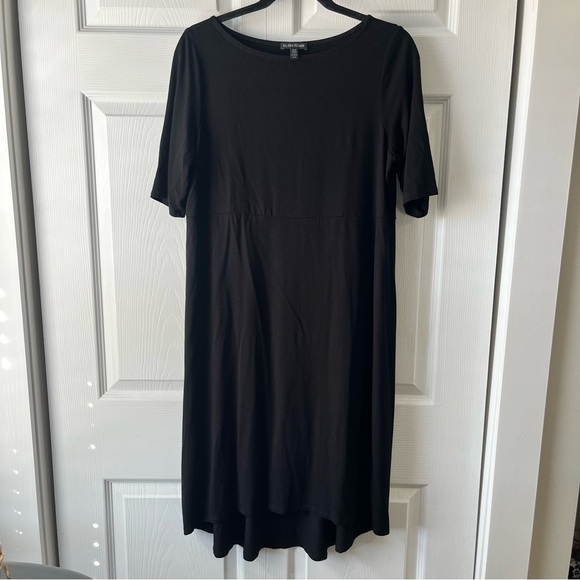 EILEEN FISHER Size Medium Jersey MIDI Dress High-Low Hem Viscose Spandex - Picture 1 of 5